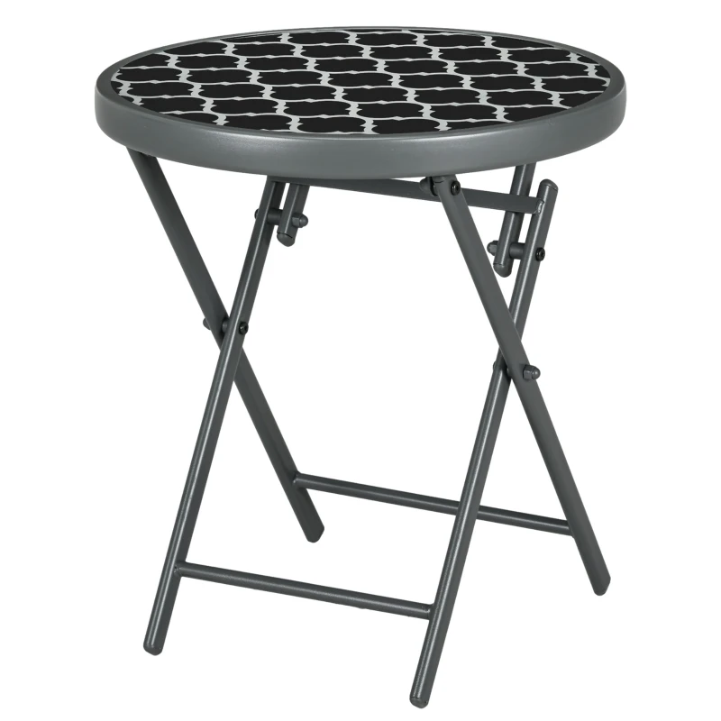 Outsunny Table basse pliante table d'appoint pliante plateau en verre trempé motifs noirs et blancs en métal Ø 45 x 50 cm noir