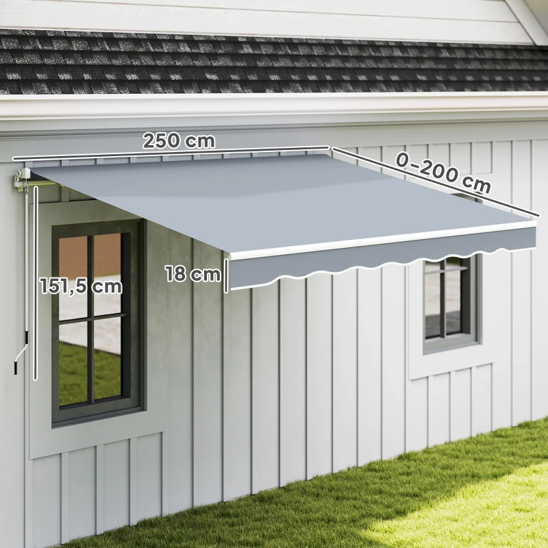 Outsunny Tenda da Sole da Esterno Avvolgibile Manualmente in Alluminio e Poliestere, 2.5x2 m, Grigio e Bianco