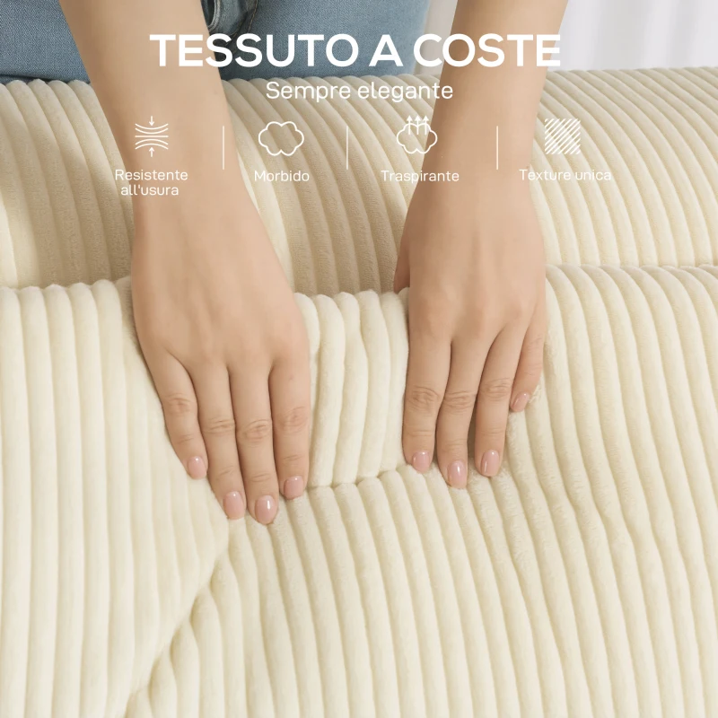 HOMCOM Divano 3 Posti Modulare con Seduta Profonda, Braccioli Larghi e 2 Cuscini in Velluto a Coste, Beige