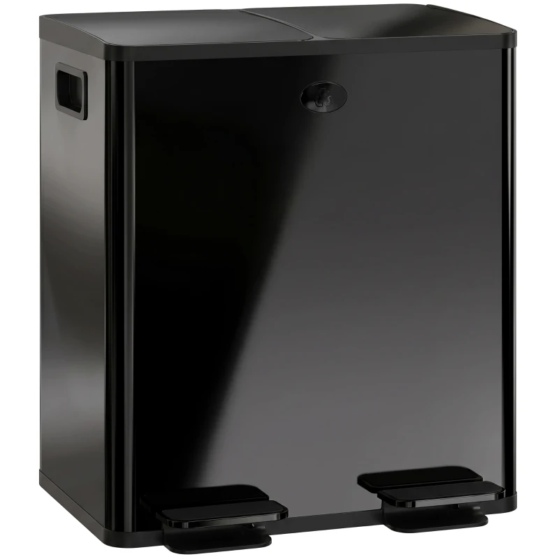 HOMCOM 2 x 20 L Doppelmülleimer, Pedalöffnung, leicht zu reinigen, Edelstahl, Kunststoff, Schwarz