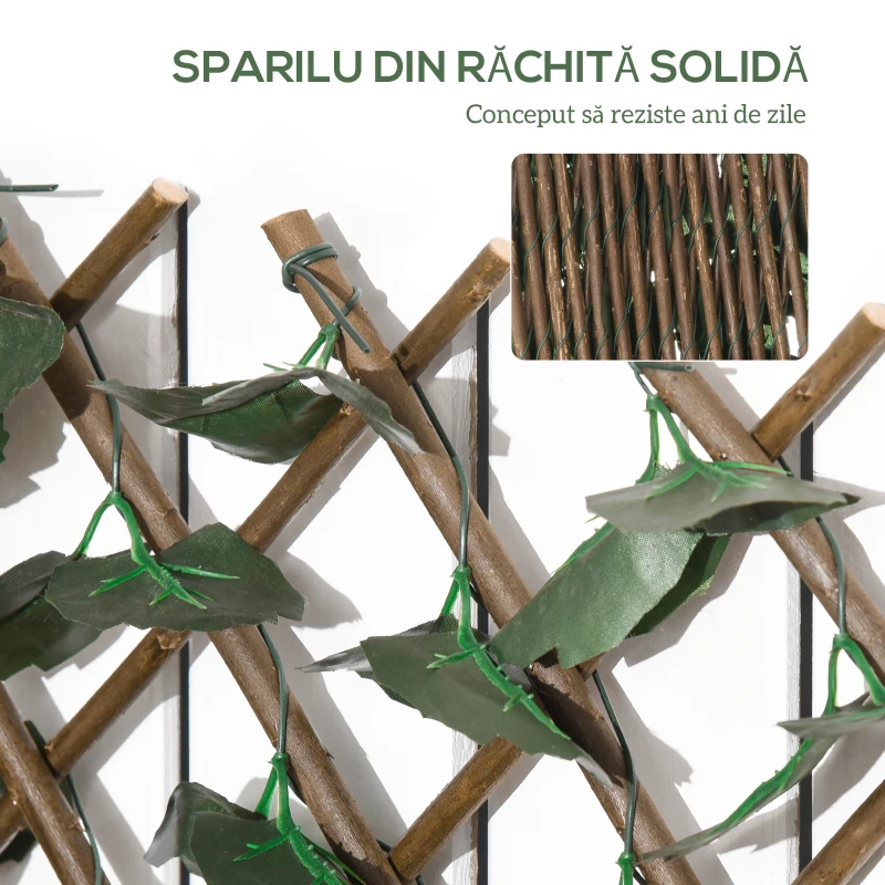 Outsunny Gard viu artificial cu 2 secțiuni, format din 356 frunze de iederă, din poliester și ratan, 200x100 cm, verde și maro(m-9)