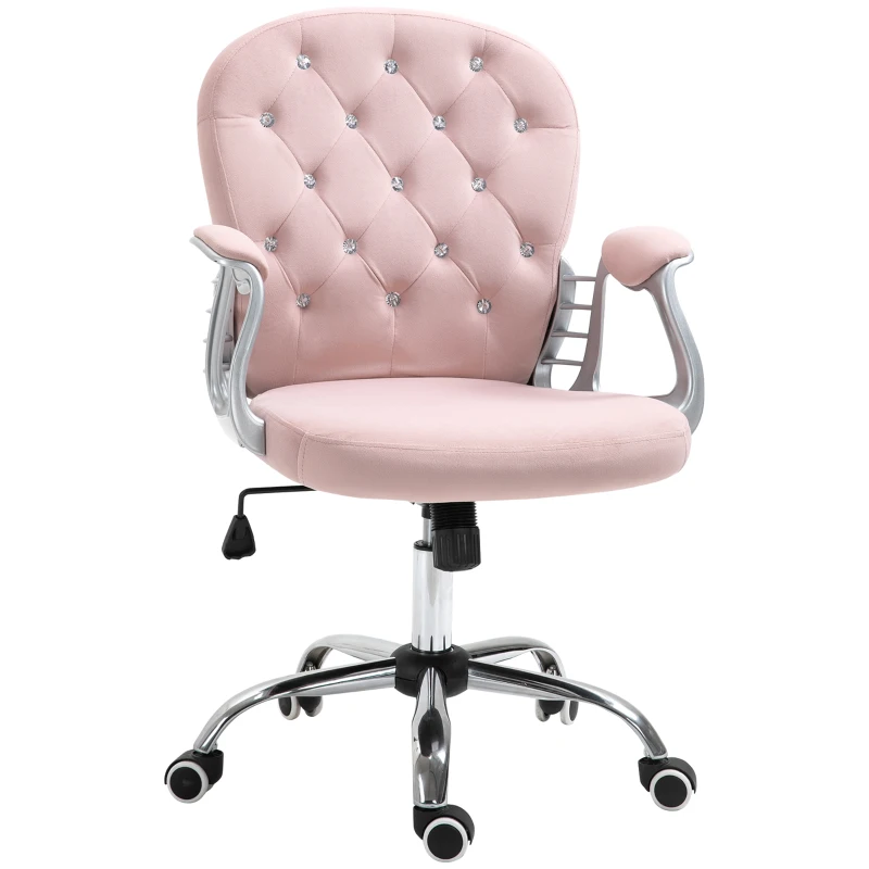 Vinsetto Office Chair, Swivel Desk Chair, Velvet Vanity Chair with Adjustable Height and Rolling Wheels for Home Work Study, Pink