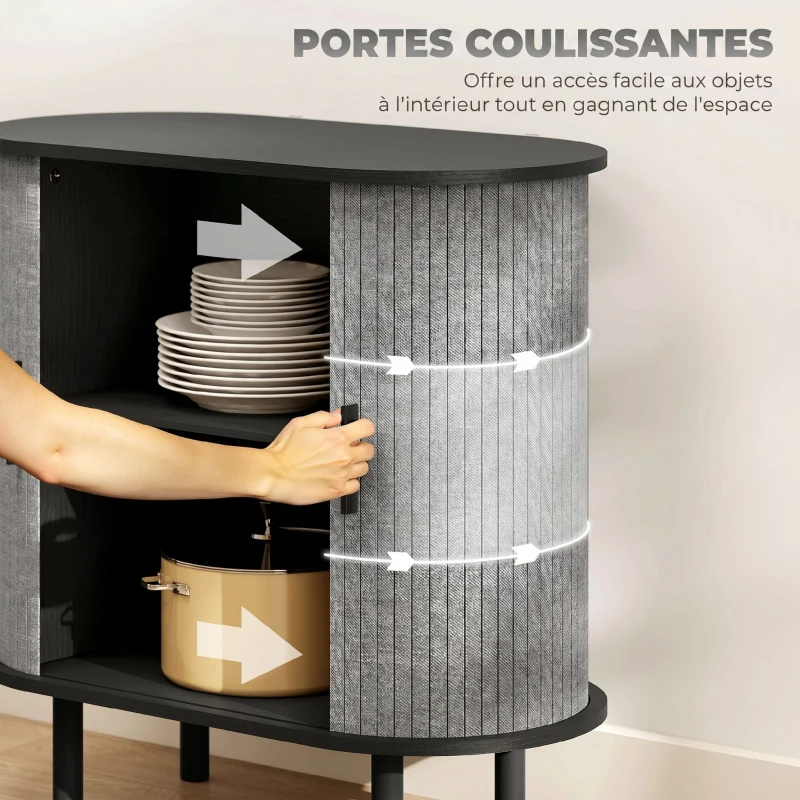 HOMCOM Buffet salon, meuble de rangement ovale avec 2 portes coulissantes et 2 compartiments, 80 x 40 x 78 cm, gris