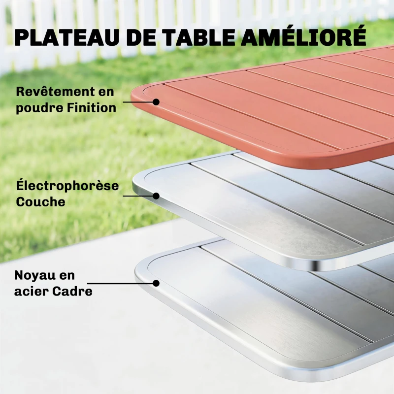 Outsunny Table de Salle à Manger Extérieure 120x70cm pour 4 Personnes, Table de Jardin Rectangulaire avec Plateau à Lattes, Rouge
