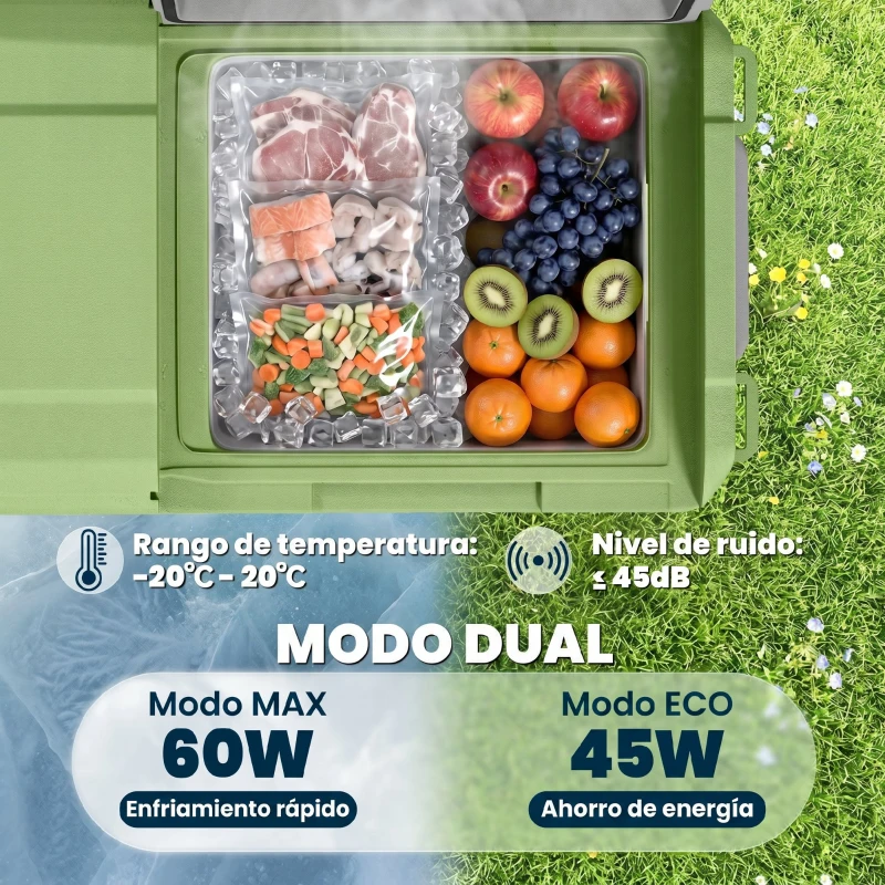 Outsunny Nevera Portátil Eléctrica 24,2L Refrigerador de Coche 12V-220V -20℃ a +20 ℃ con Pantalla Luz LED 60,2x33,4x41,4 cm Gris