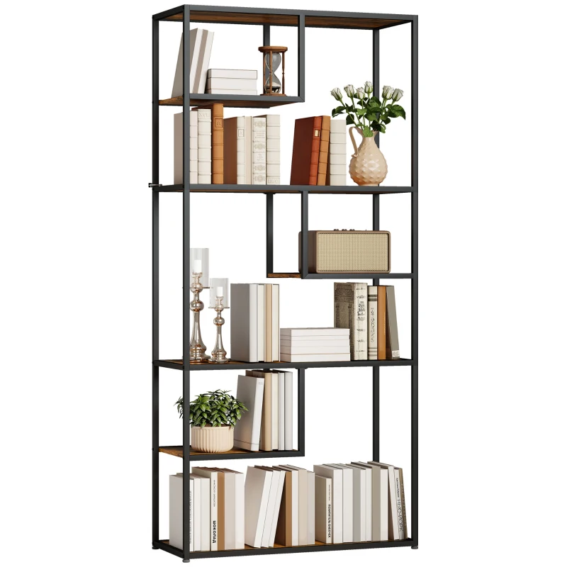 HOMCOM Bücherregal Wandregal Regal, Industrie-Design, 7 Regalböden, 83 cm x 34 cm x 180 cm, Braun + Schwarz