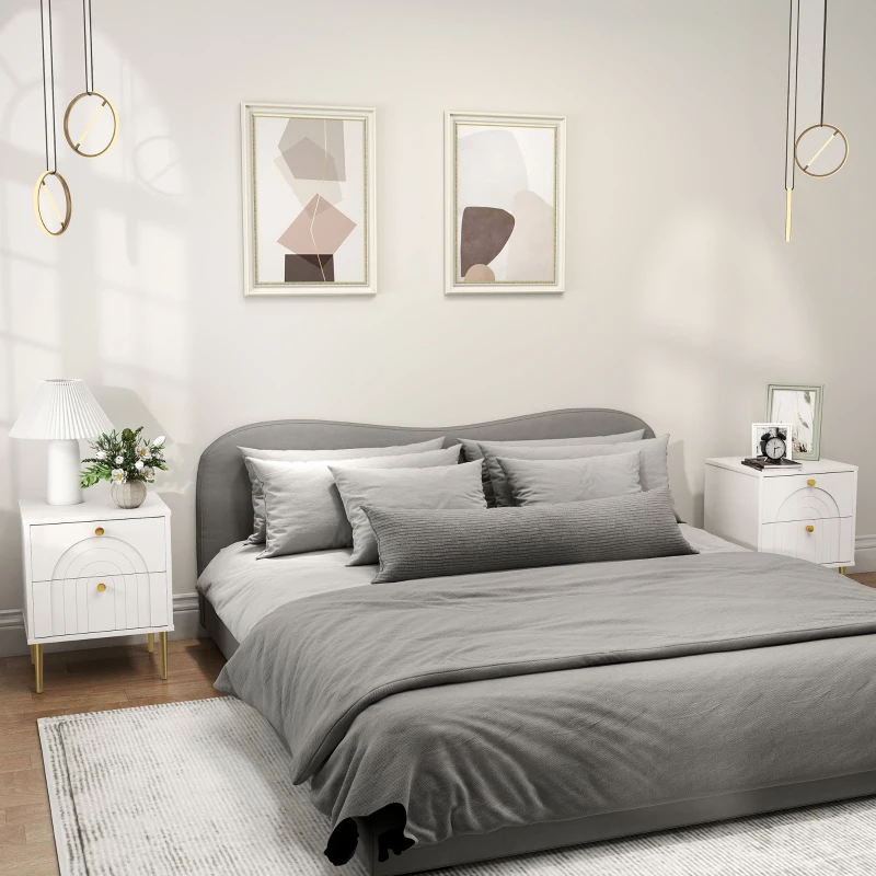 HOMCOM Pack de 2 Mesillas de Noche Dormitorio con 2 Cajones y Patas de Acero Estilo Moderno 40x35x50 cm Blanco
