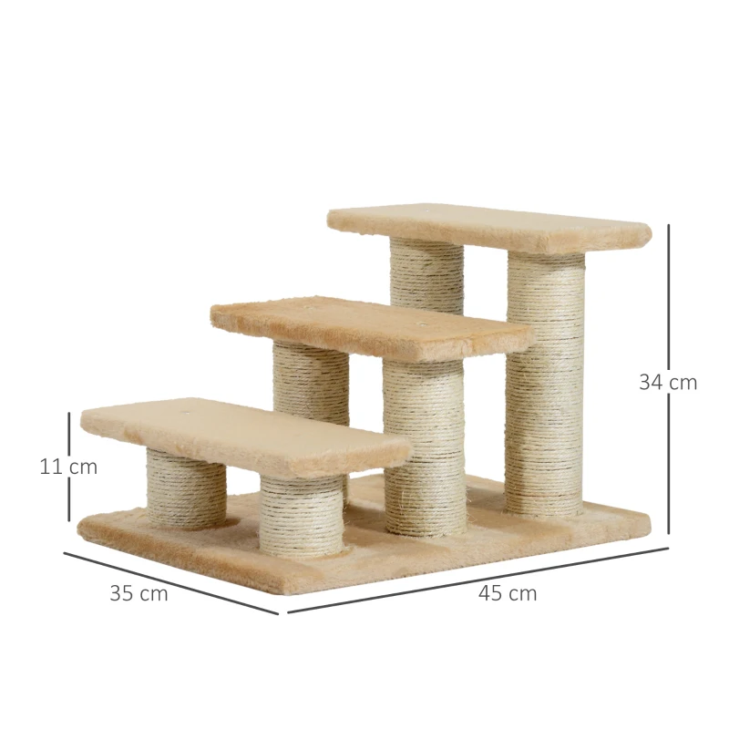 PawHut Escada para Animais 3 Degraus 34 cm de Altura Escada Dobrável para Gatos e Cães Rampa de Acesso para Cama e Sofá Creme