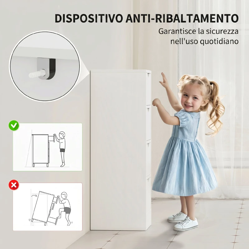 HOMCOM Mobile Bagno Salvaspazio con 4 Cassetti e Maniglie Intagliate Stile Nordico, 29x29x83 cm, Legno Naturale
