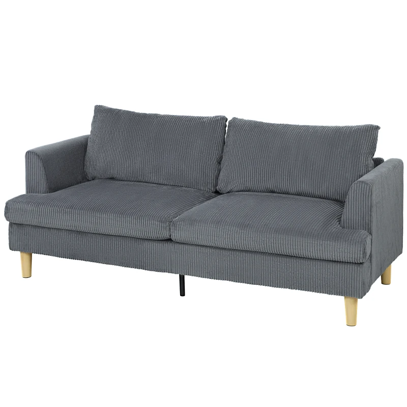 HOMCOM Sofá de 3 Plazas Tapizado en Pana Acolchado Grueso de Muelles Asiento Ancho 2 Almohadas 188x80x86 cm Gris Oscuro