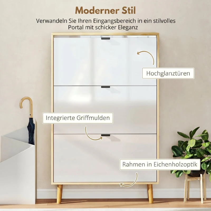 HOMCOM Dulap Slim Modern pentru Pantofi, cu 3 Sertare Rabatabile pentru 24 de Perechi, 80x24x127 cm, Alb