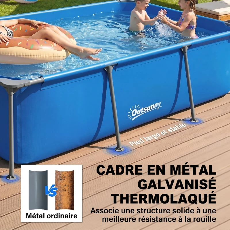 Outsunny Piscine Tubulaire Rectangulaire et Piscine Hors Sol avec Pompe Structure Stable en Acier 260x181x67 cm Bleu
