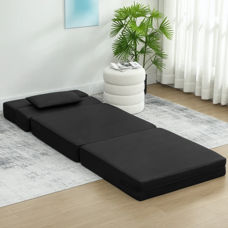 HOMCOM Poltrona Conversível 1 Lugar Poltrona Cama Dobrável Almofada Incluída para Convidados Sala Espaço Pequeno Carga 120 kg Preto