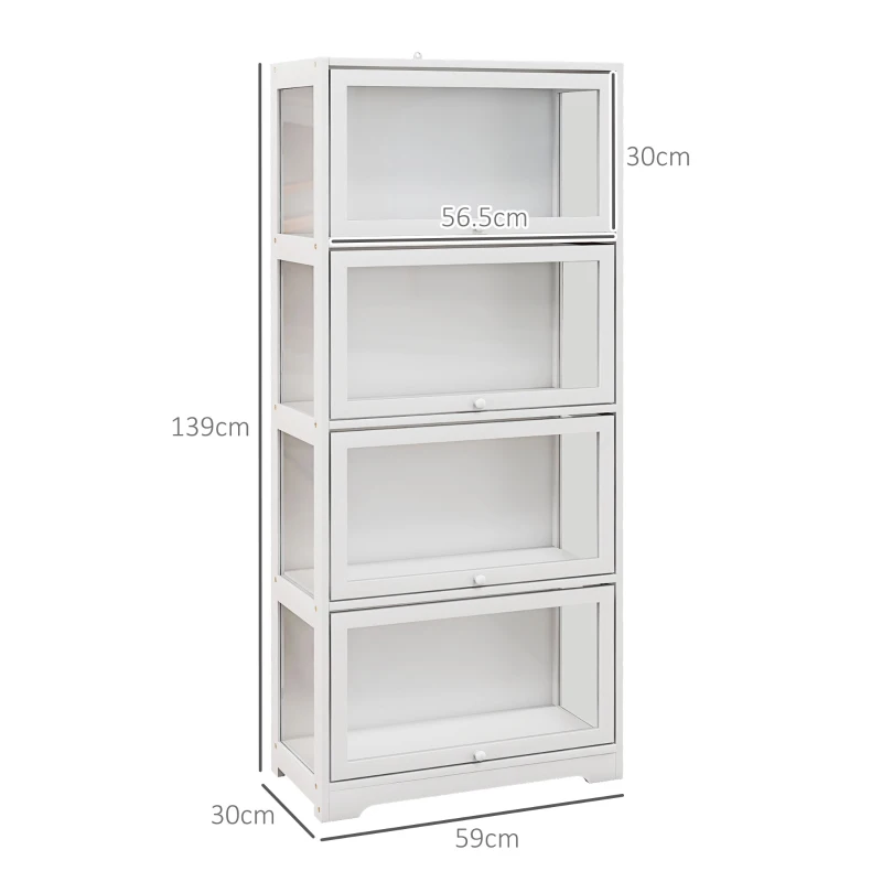 HOMCOM, Vitrină pentru colecții, cu 4 rafturi, uși batante, din lemn și acrilic, 59x30x139 cm, alb
