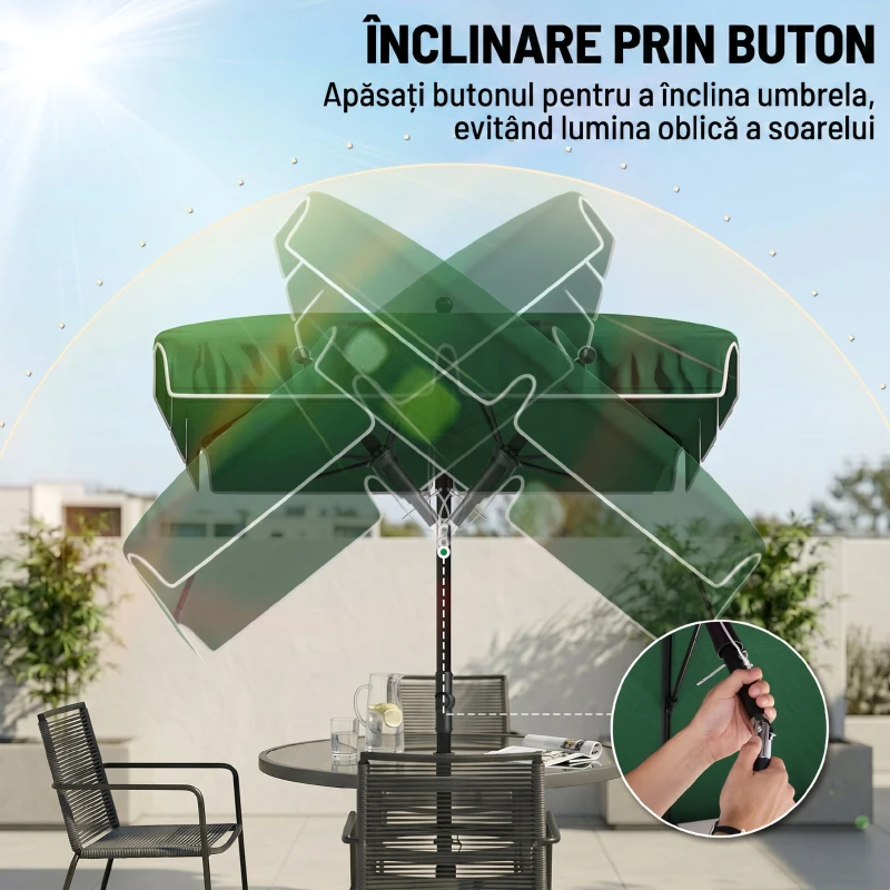 Outsunny Umbrela pentru Gradina 2x2.4 m, Umbrela Dreptunghiulara