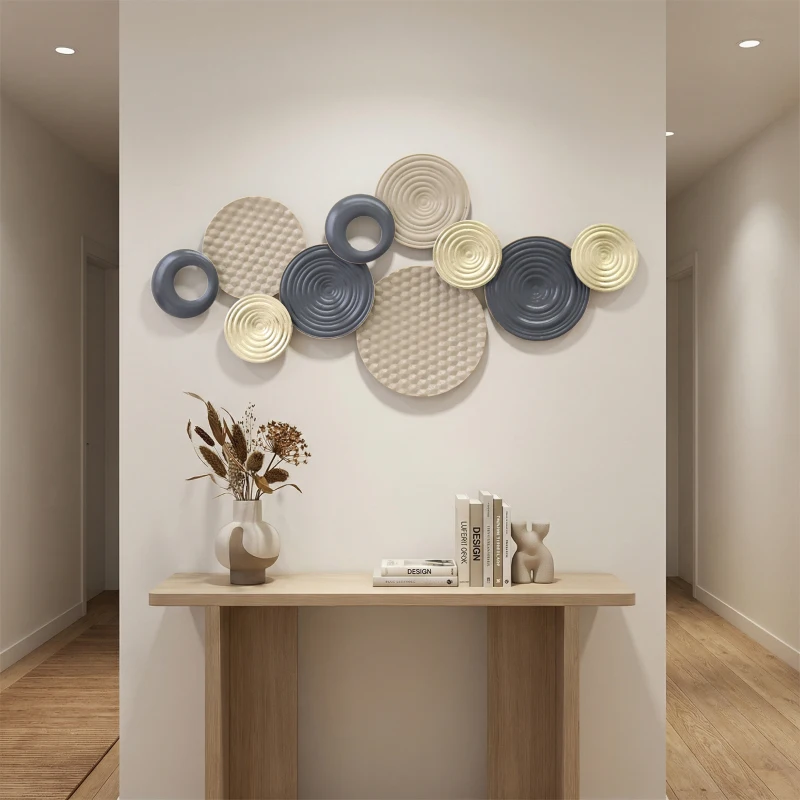 HOMCOM Décoration murale en métal, sculpture murale en métal, design unique à plusieurs disques, 100 x 50 cm, kaki et noir