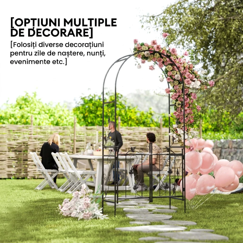 Outsunny Arc de Grădină cu Poartă, Spalier pentru Plante Cățărătoare din Metal, 2,2x1 m, Negru