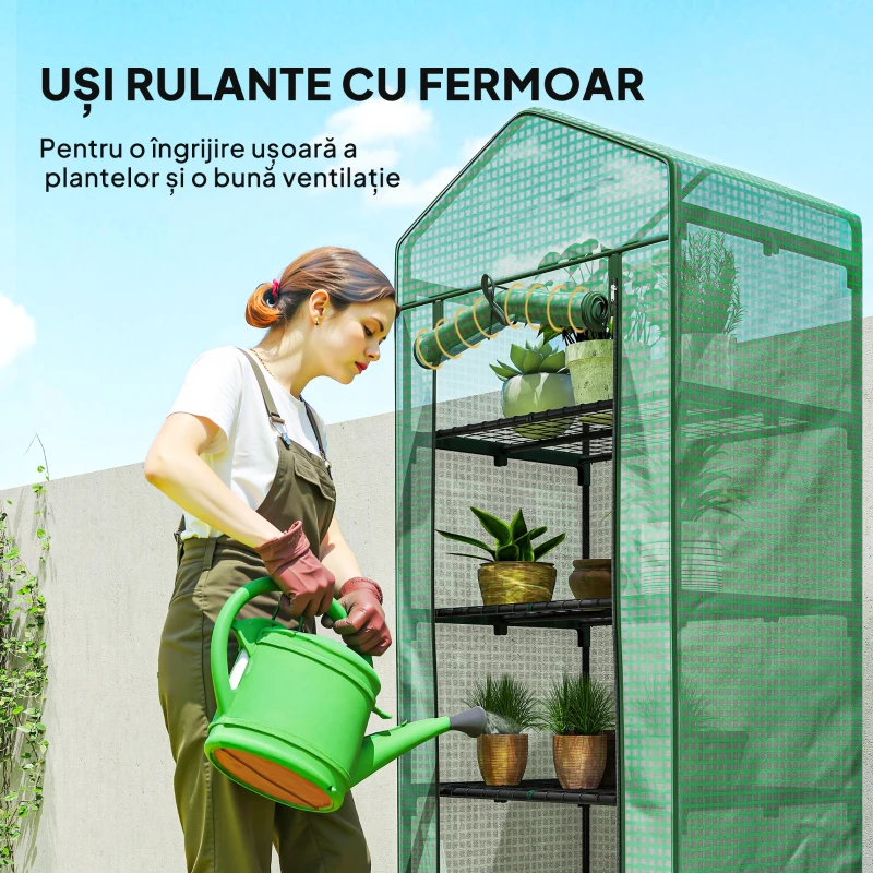 Outsunny Seră pentru Plante cu 5 Niveluri, cu Ușă cu Fermoar, din Oțel și PE, 69x49x193 cm, Verde