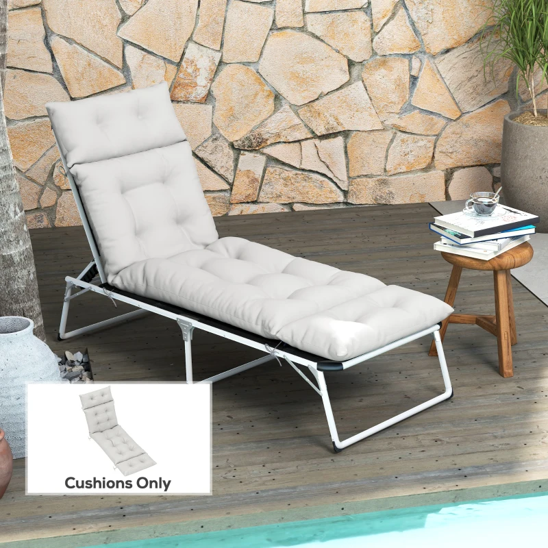 Outsunny Sun Lounger Cushions Only, 190 x 56 x 10 cm Garden Lounge Chair Cushions, UPF20+ 220gsm Fabric, Thick Sunbed Replacement Pads with 6 Ties, Light Grey