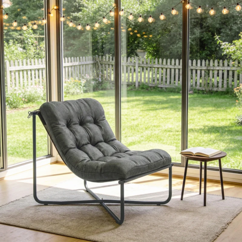 Outsunny Lounge Sessel Outdoor Ergonomischer Gartensessel mit hautfreundlich Kissen Breiter Sitz Stahlrahmen Dunkelgrau