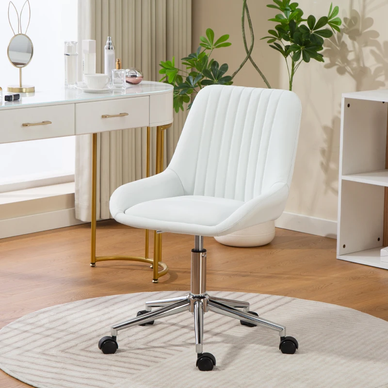 HOMCOM Cadeira de Escritório sem Braços Cadeira de Escritório com Altura Ajustável 52x58x80-90 cm Branco