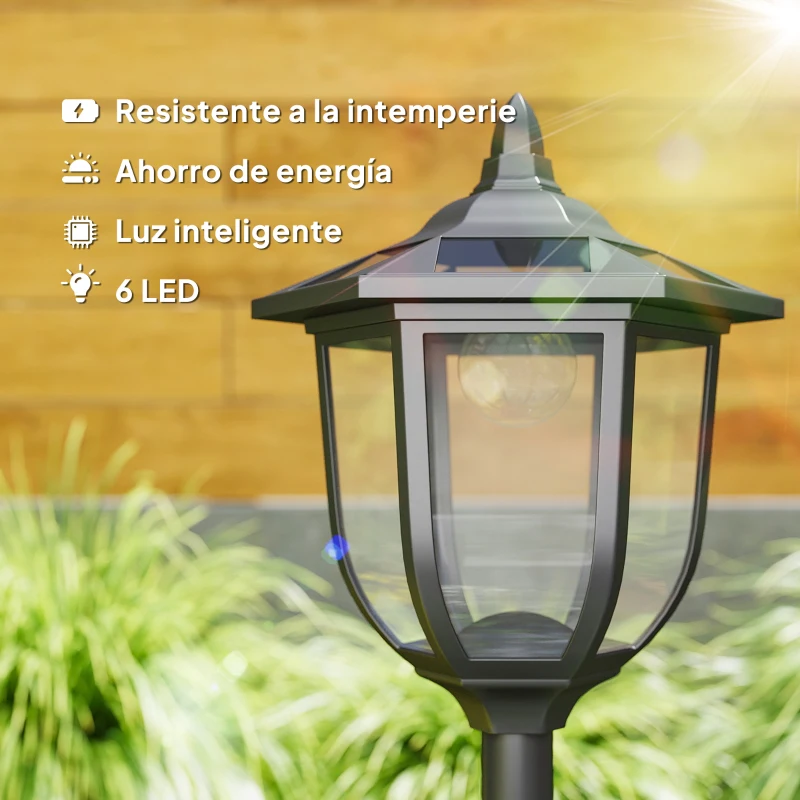 Outsunny Lámpara Solar de Jardín Farola con 6 Luces LED con Batería Recargable Solar con Autonomía de 6-8 Horas Ø26,5x177cm Negro