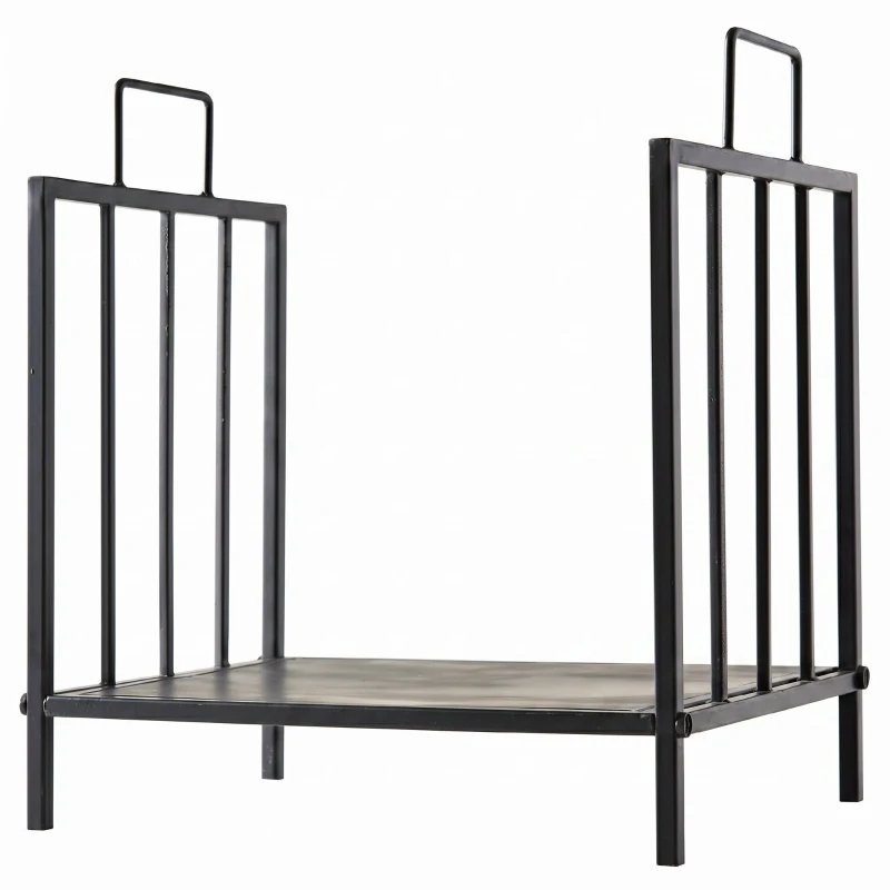 Outsunny Suport pentru lemne de foc, greutate maximă 25kg, pentru interior și exterior, cu 2 mânere, din metal, 44.5x33x46.5 cm, negru