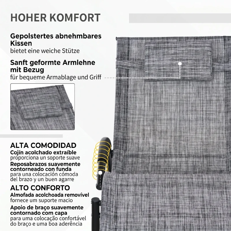 Outsunny Șezlong balansoar Zero-Gravity pentru exterior, impermeabil, cu pernă pentru cap, 155x61x88 cm, gri