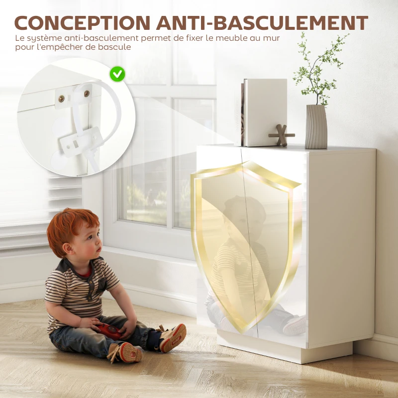 HOMCOM Buffet meuble de rangement avec placard double porte et étagère réglable, 70 x 40 x 88 cm, blanc brillant