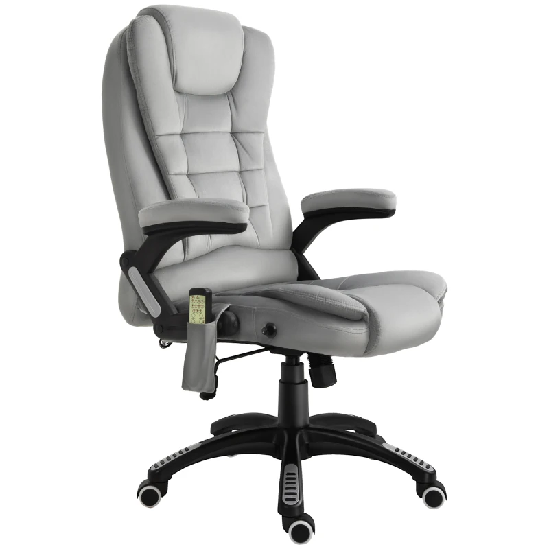 Vinsetto Cadeira de Escritório com Função de Massagem Cadeira Executiva Ergonômica com Aquecimento Função Reclinável Função de Balanço Altura Ajustável Giratória 360° Cadeira para Computador com Bolso Lateral Visual de Veludo Cinza