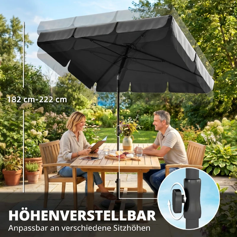 Outsunny Sonnenschirm rechteckig Balkonschirm mit 3-facher Neigung Strandschirm mit 8 Streben 183x122x222 cm Dunkelgrau