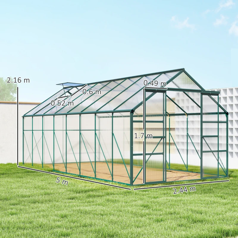 Outsunny Serra da Giardino in Policarbonato, Metallo e Alluminio, Anti-UV e Antivento, 244x500x216cm, Verde