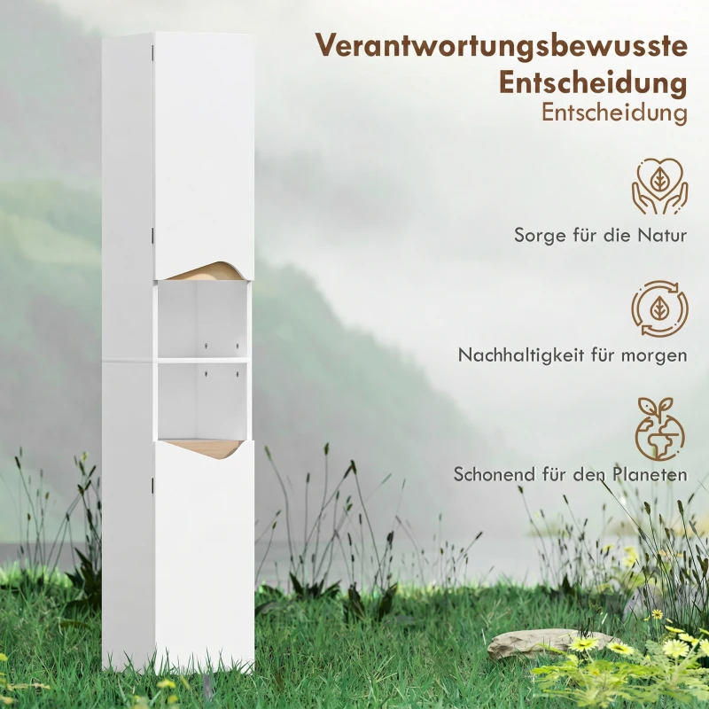 HOMCOM Badezimmerschrank Schmal Hochschrank mit 2 Türen, 2 Offenen Fächern, für Badezimmer 30 x 34,6 x 182 cm Weiß