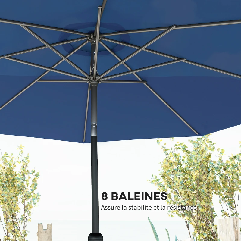 Outsunny Parasol de Jardin Extérieur 3x3 m, Parasol Inclinable Octogone avec Manivelle, 8 Baleines, Anti-UV, Bleu
