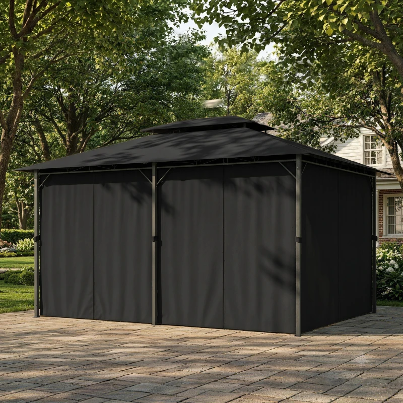Outsunny 3 x 4m Steel Gazebo, with Curtains - Black
