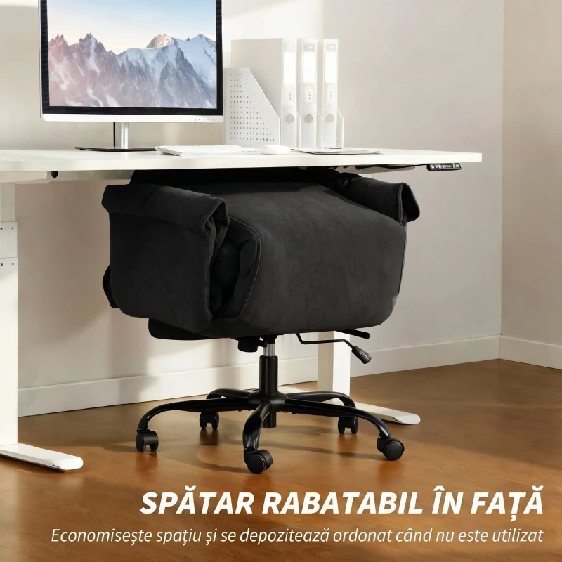 HOMCOM Scaun de Birou Rabatabil cu Suport pentru Picioare, Spătar Înalt, Înălțime Reglabilă și Roți, Negru