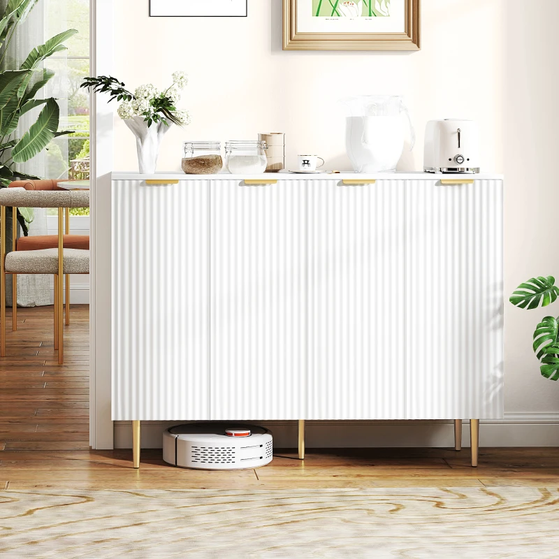 HOMCOM Sideboard Buffet Cabinet, Modern Kitchen Storage Cabinet with Adjustable Shelves and Metal Legs, White