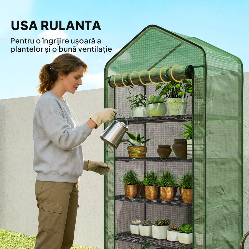 Outsunny Minisera 5 Nivele – Portabila cu Husa Ranforsata & Usa Rulabila