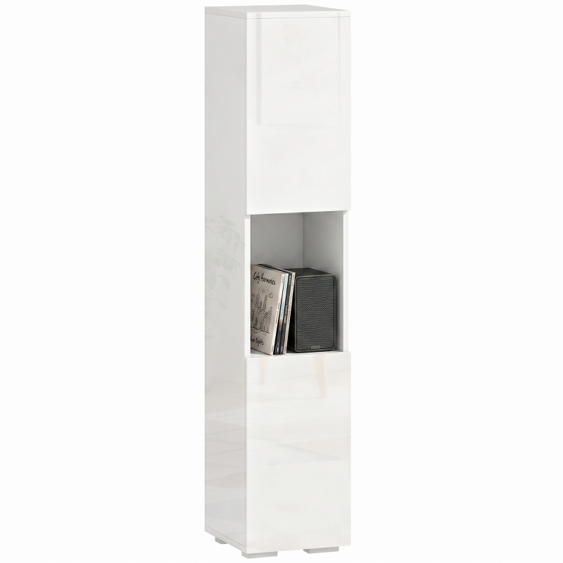 HOMCOM Dulap Multimedia Slim cu 5 Rafturi Reglabile, Alb