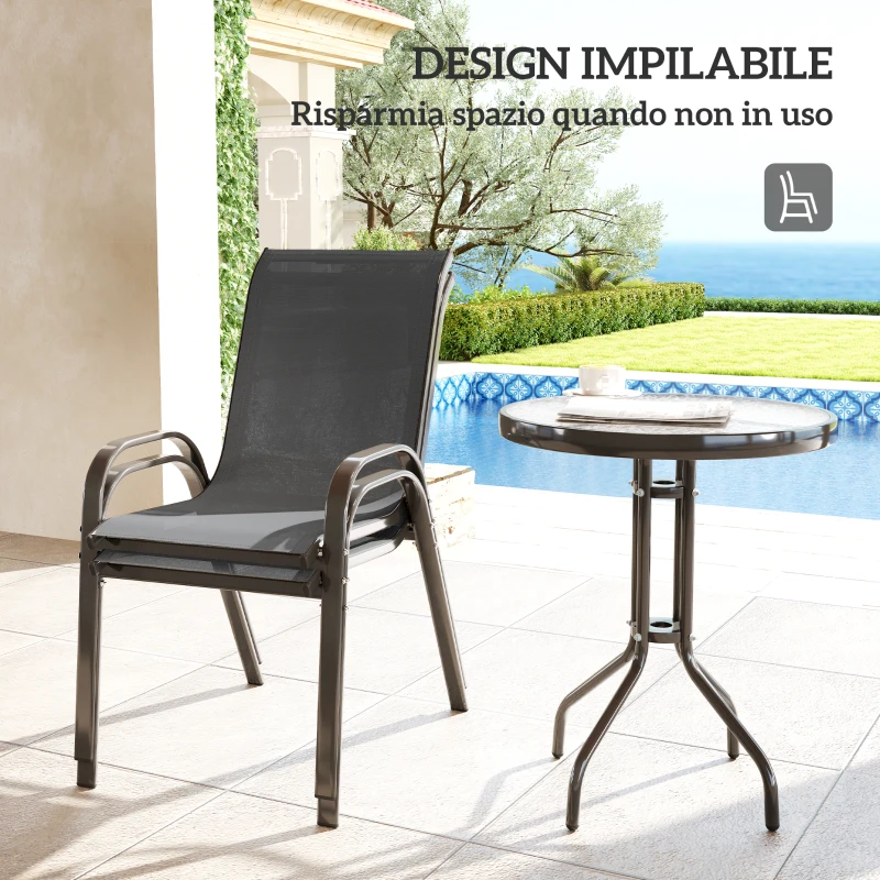 Outsunny Set da Giardino 3pz con 2 Sedie da Giardino 54x71x93 cm e Tavolino Rotondo Ø60x71 cm in Acciaio Grigio Scuro