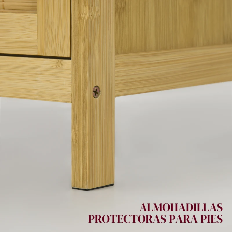 HOMCOM Aparador de Bambú de 2 Puertas Aparador de Salón Bohemio con 2 Estantes para Cocina Entrada 60x27x67,5 cm Natural