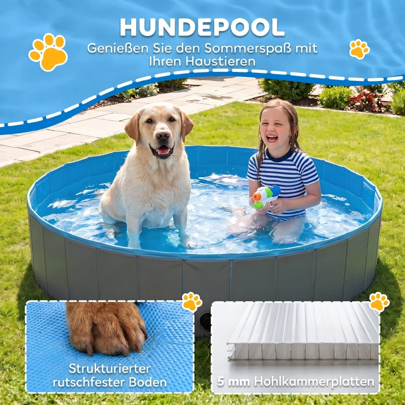 PawHut Faltbarer Hundepool für Große und Extra Große Hunde, mit Anti-Rutsch-Boden für Enten, Innen- und Außen, 160x30cm