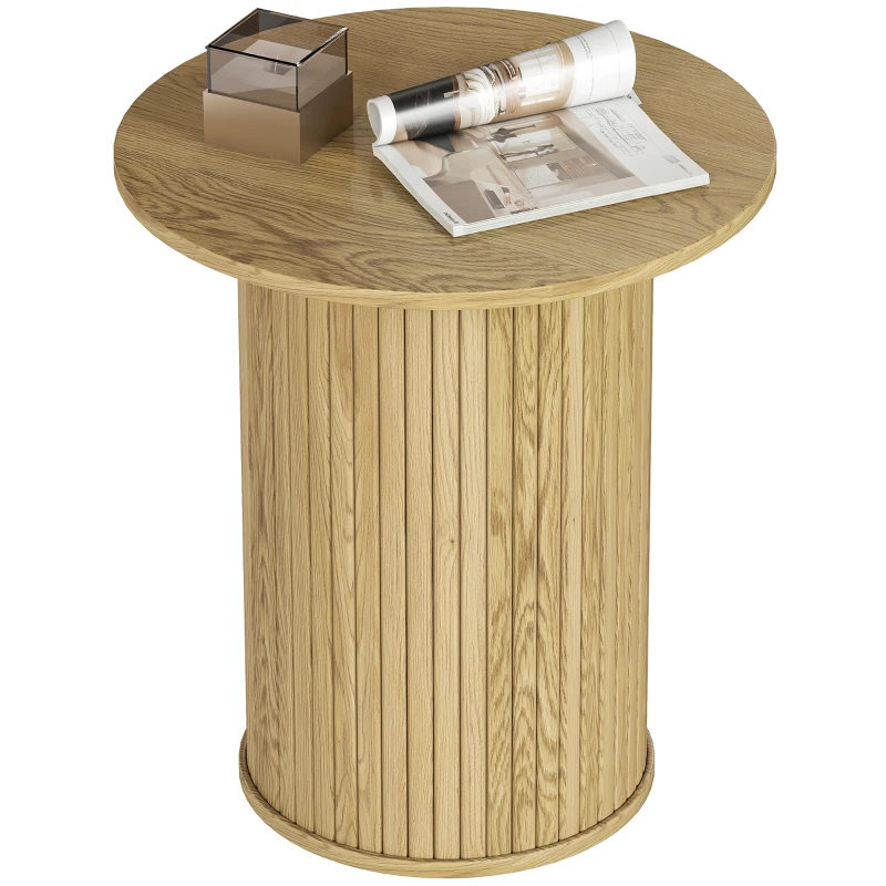 HOMCOM Table d'appoint ronde Ø 48 cm, table basse avec pieds cannelés pour salon, chambre ou petit espace, chêne