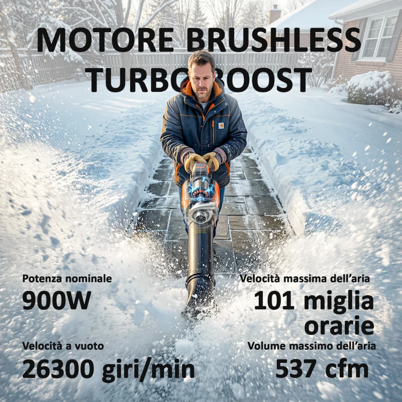 Outsunny Soffiatore a Batteria 20V, Motore Brushless 900W, 3 Livelli Velocità, Turbo Boost, Caricabatterie