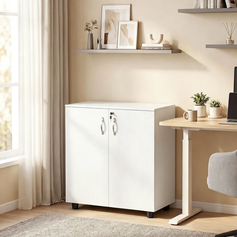 Vinsetto Armário de escritório de 2 níveis, móvel de armazenamento para escritório com 2 portas, fechaduras e chaves, 80x40x80cm, branco