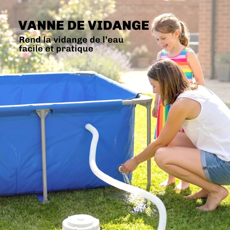 Outsunny Piscine Tubulaire Rectangulaire et Piscine Hors Sol avec Pompe Structure Stable en Acier 260x181x67 cm Bleu