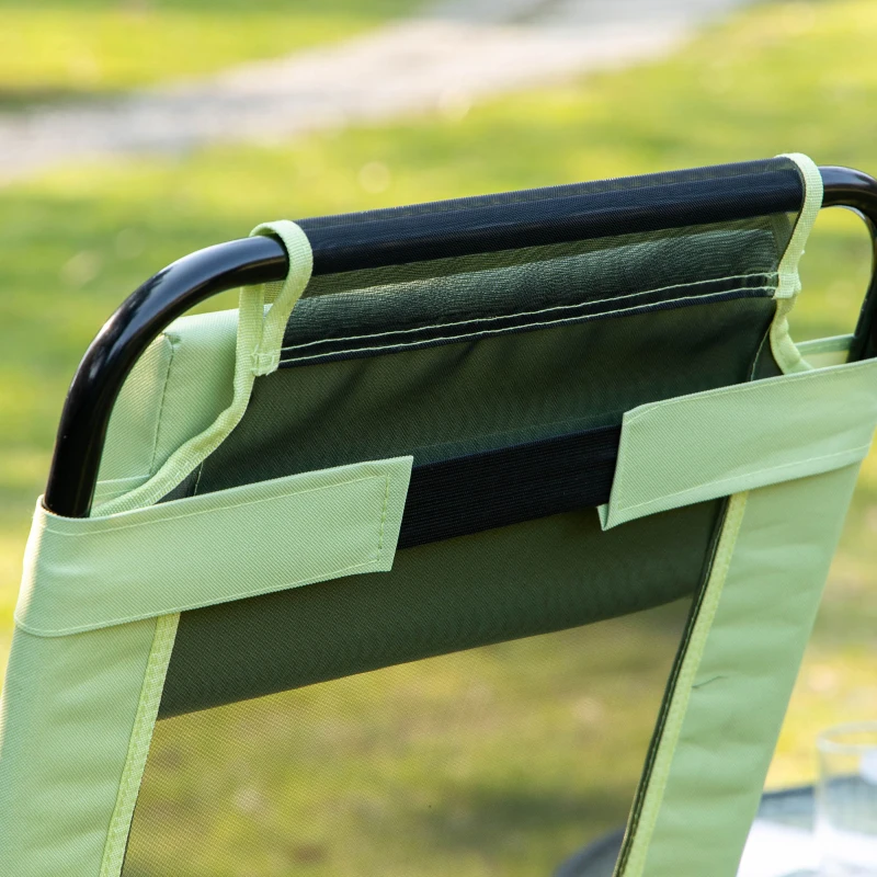 Outsunny Folding Garden Chairs Set of 2, 5-Position Recliner Camping Chair with High Back, All Weather Texteline Seat, Portable Outdoor Dining Chairs with Headrests for Patio, Picnic, Green