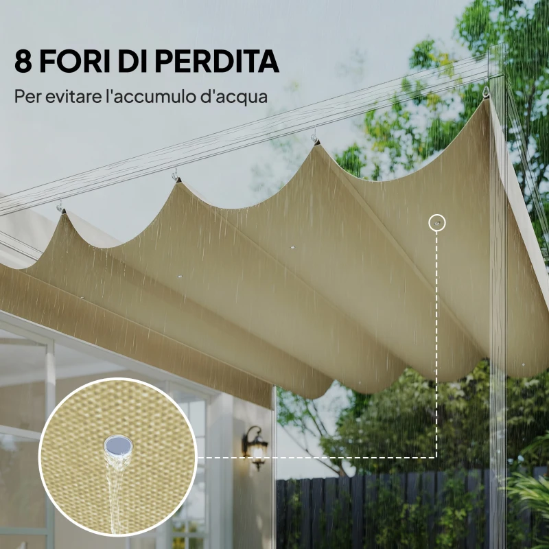 Outsunny Telo Pergola per Esterni Anti UV in Poliestere Beige con 8 Fori di Drenaggio, 392x350 cm