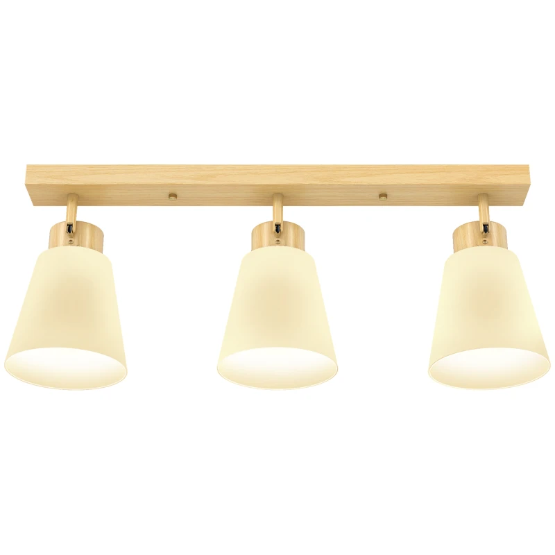 HOMCOM Candelabru de Tavan cu 3 Puncte de Lumină Reglabile la 90° și Dulii E27, Culoare Lemn