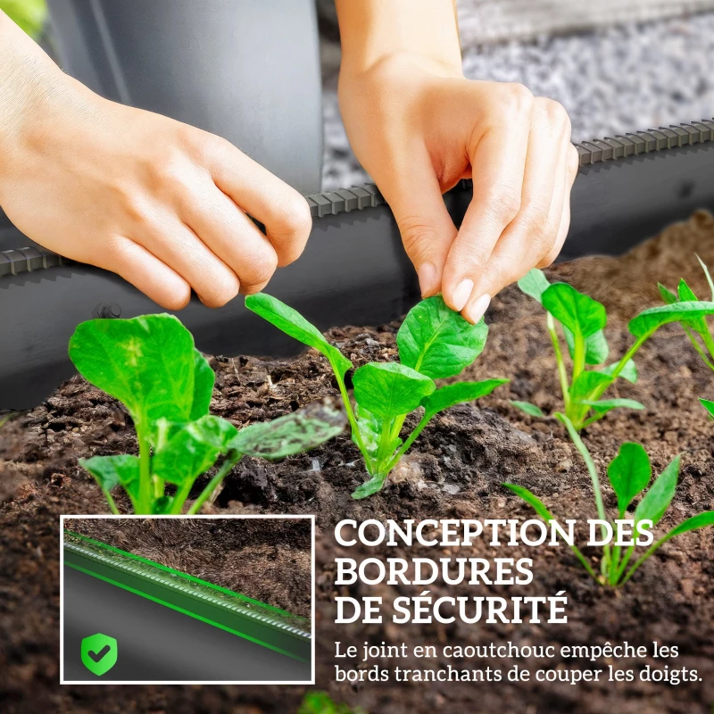 Outsunny Jardinière surélevée carré potager de jardin en acier modulable pour légumes, plantes, fleurs, dim. 240 x 62 x 30cm